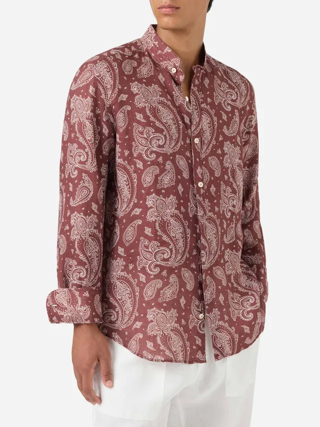 camicia-mc2-saint-barth-klarke-in-lino-con-stampa-paisley-marrone image 1