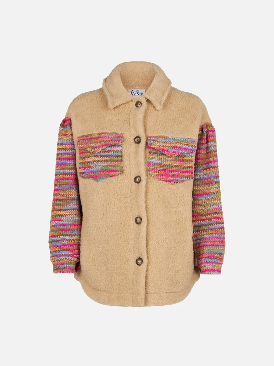 mc2-saint-barth-elys-jr-giacca-bambina-beige-sherpa-con-maniche-crochet image 1