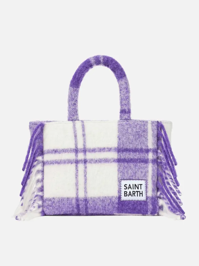 mc2-saint-barth-borsa-colette-coperta-con-stampa-tartan-lilla-e-frange image 1