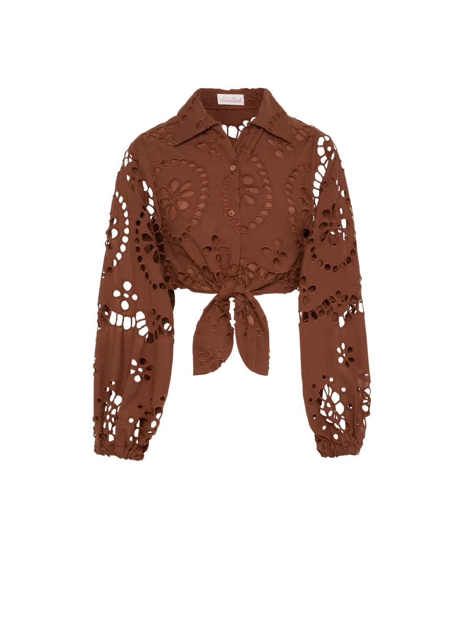 mc2-saint-barth-febe-camicia-corta-donna-pizzo-sangallo-cotone-marrone-cammello image 1