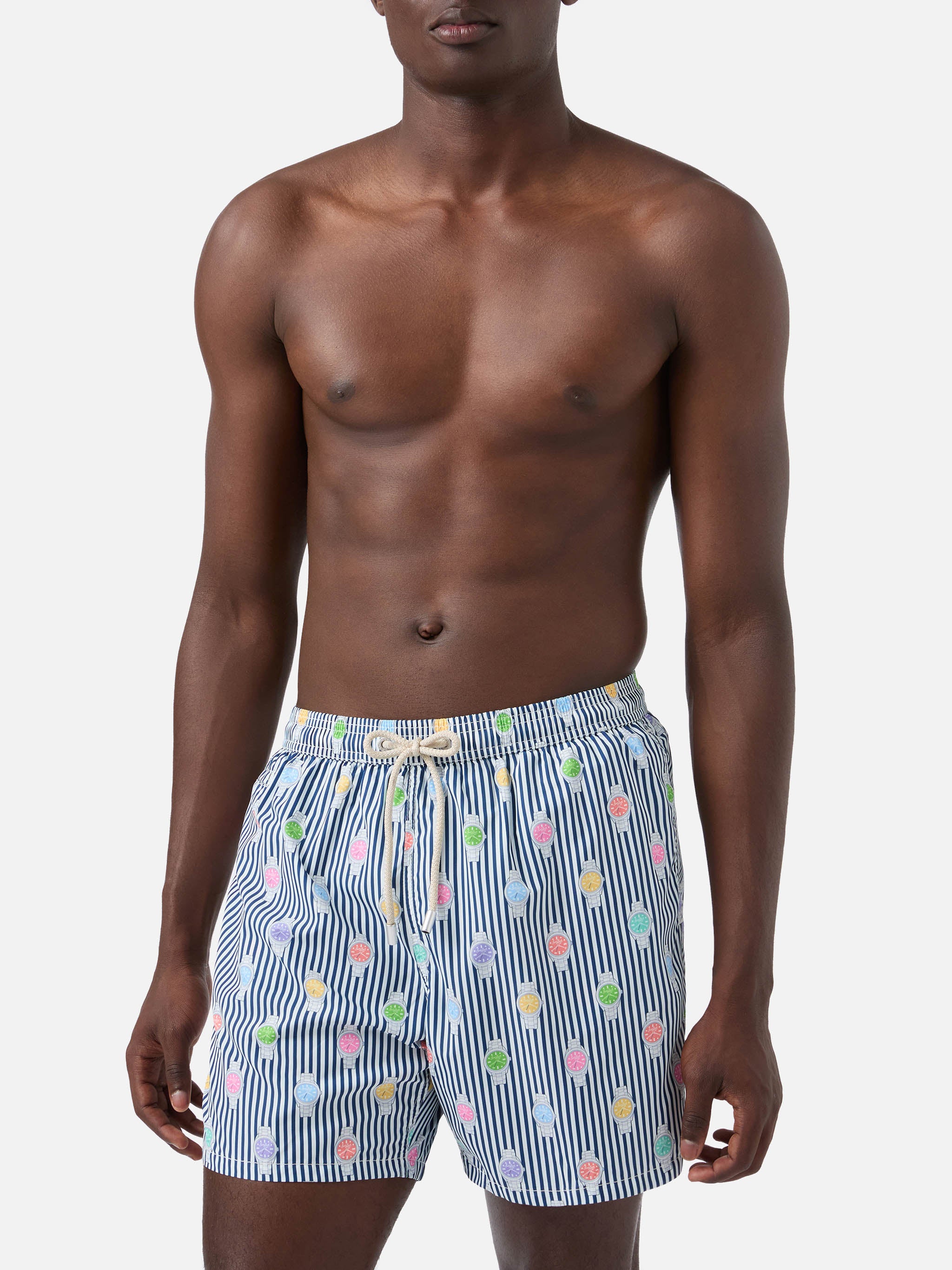 mc2-saint-barth-costume-da-bagno-uomo-lighting-micro-navy-a-righe-con-stampa-oro image 3