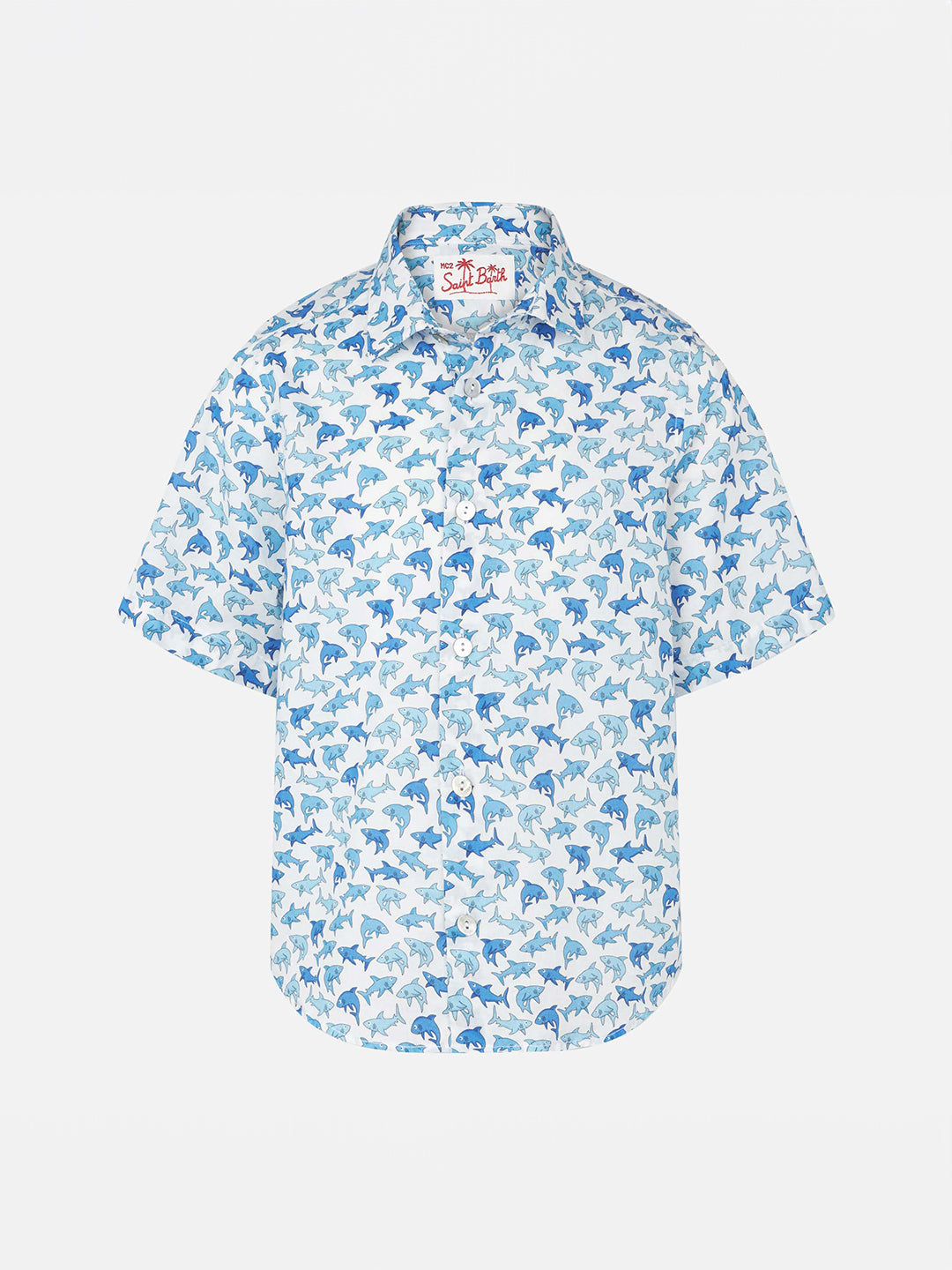 mc2-saint-barth-sikelia-camicia-da-bambino-squali-azzurri-100-cotone image 1
