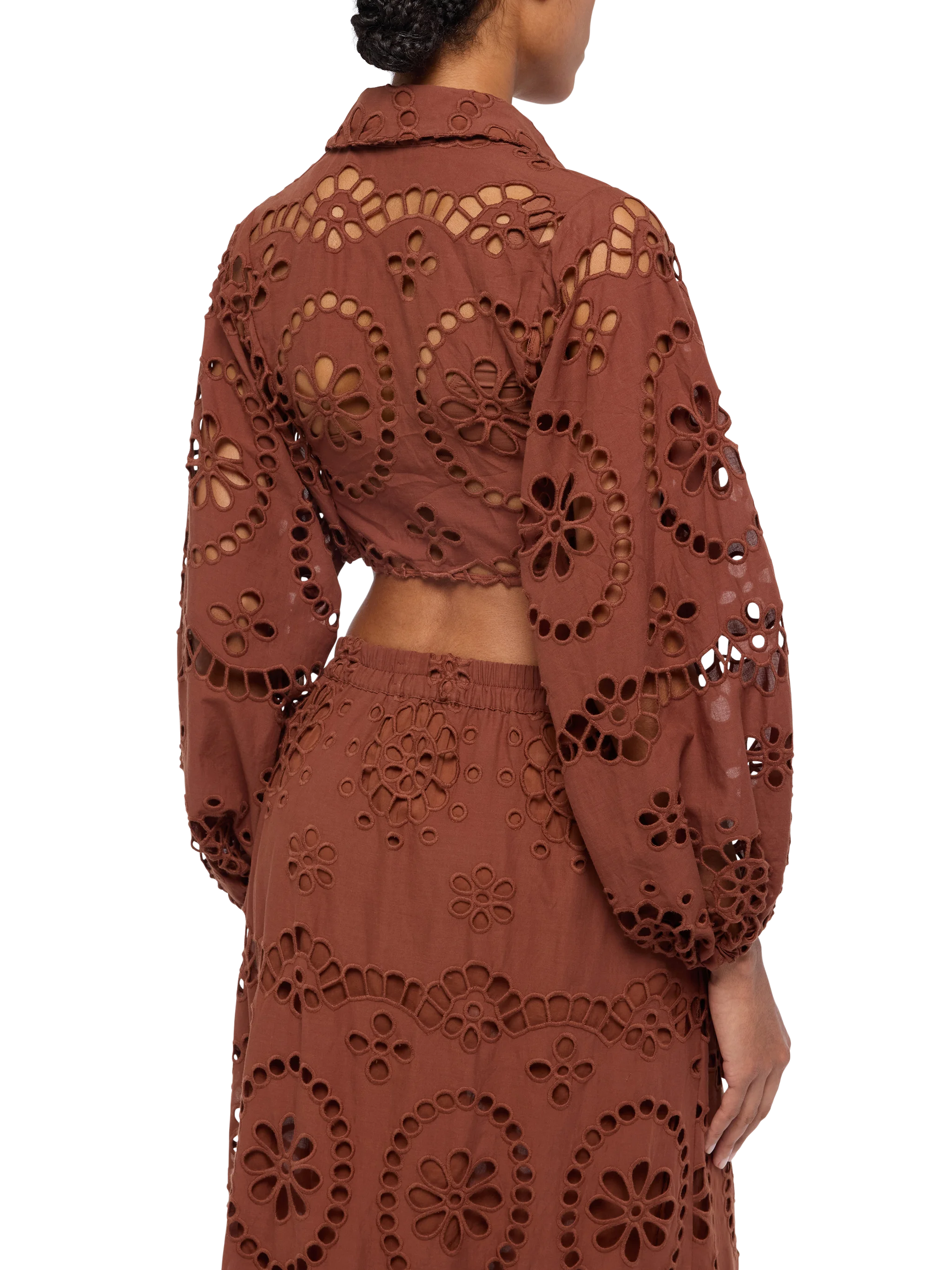 mc2-saint-barth-febe-camicia-corta-donna-pizzo-sangallo-cotone-marrone-cammello image 4