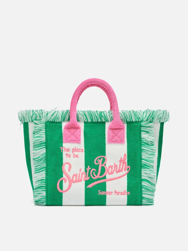 mc2-saint-barth-borsa-colette-in-spugna-verde-con-stampa-a-righe-verdi image 1