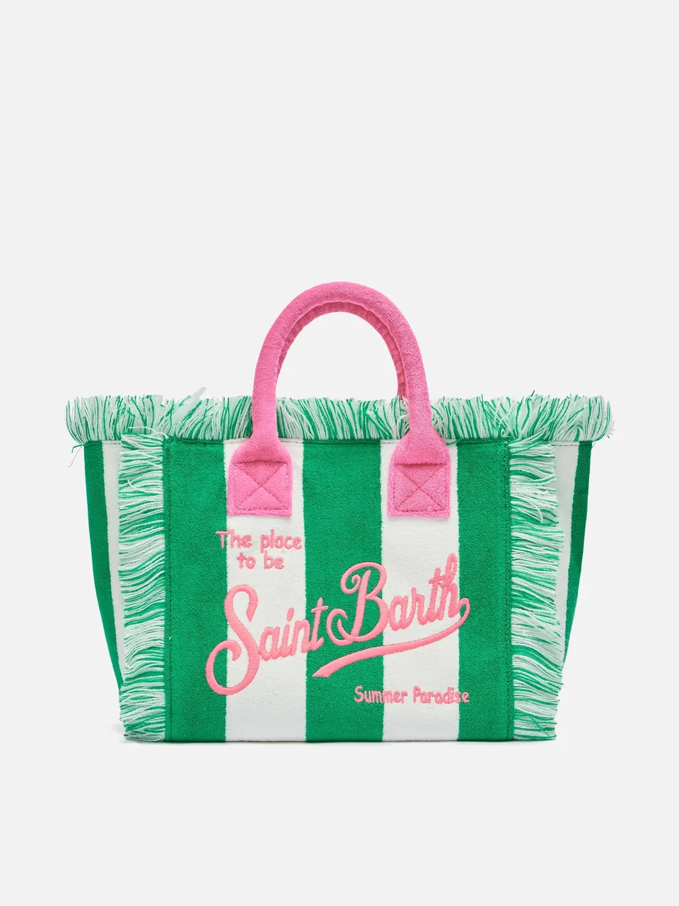 mc2-saint-barth-borsa-colette-in-spugna-verde-con-stampa-a-righe-verdi image 1