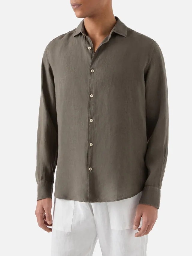 mc2-saint-barth-camicia-pamplona-da-uomo-in-puro-lino-verde-militare image 1