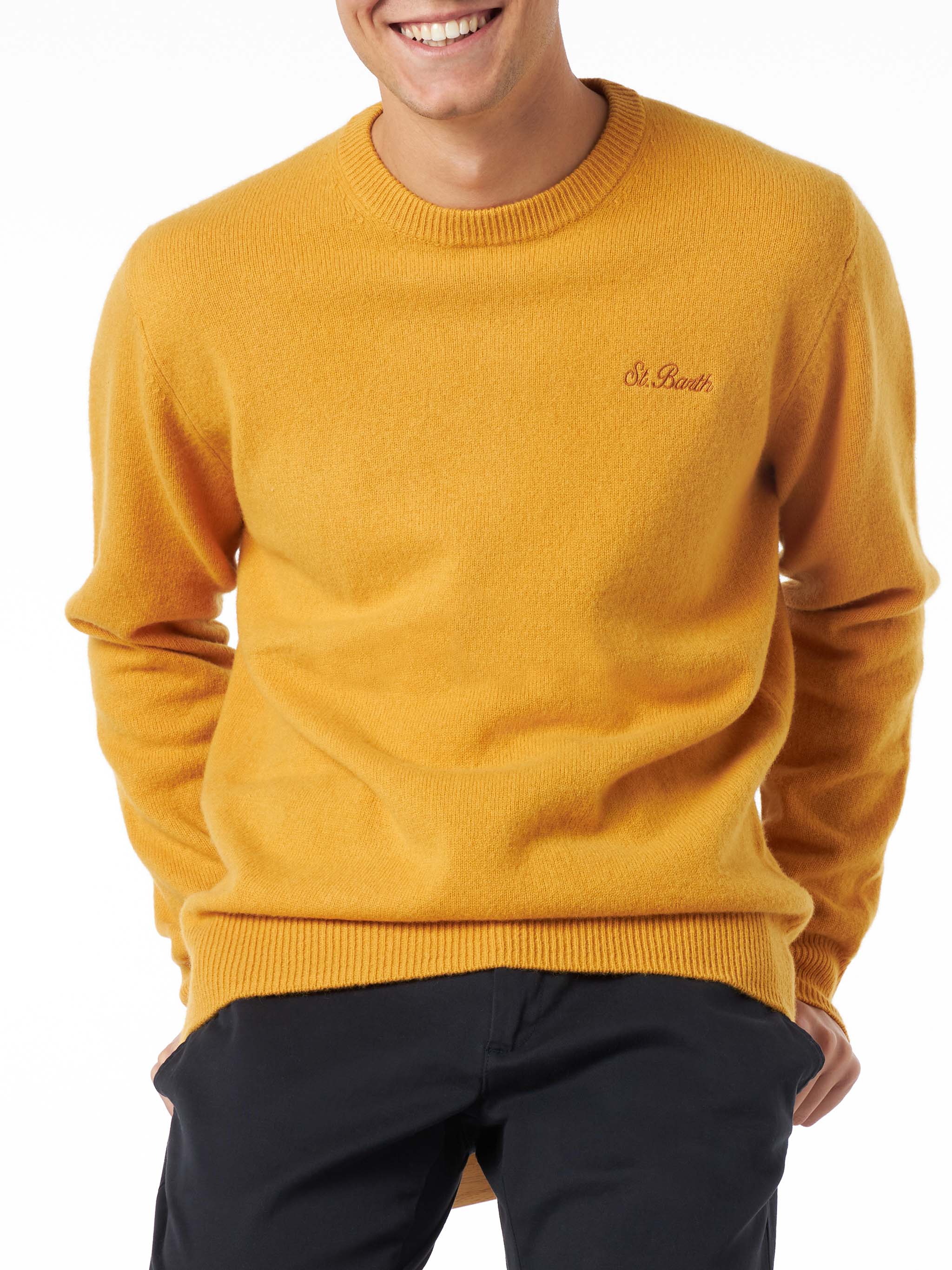 mc2-saint-barth-maglione-regent-uomo-girocollo-lambswool-giallo-ocra image 1