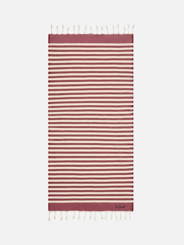 mc2-saint-barth-telo-mare-foutas-in-cotone-jacquard-a-righe-bordeaux-e-bianche-c image 1