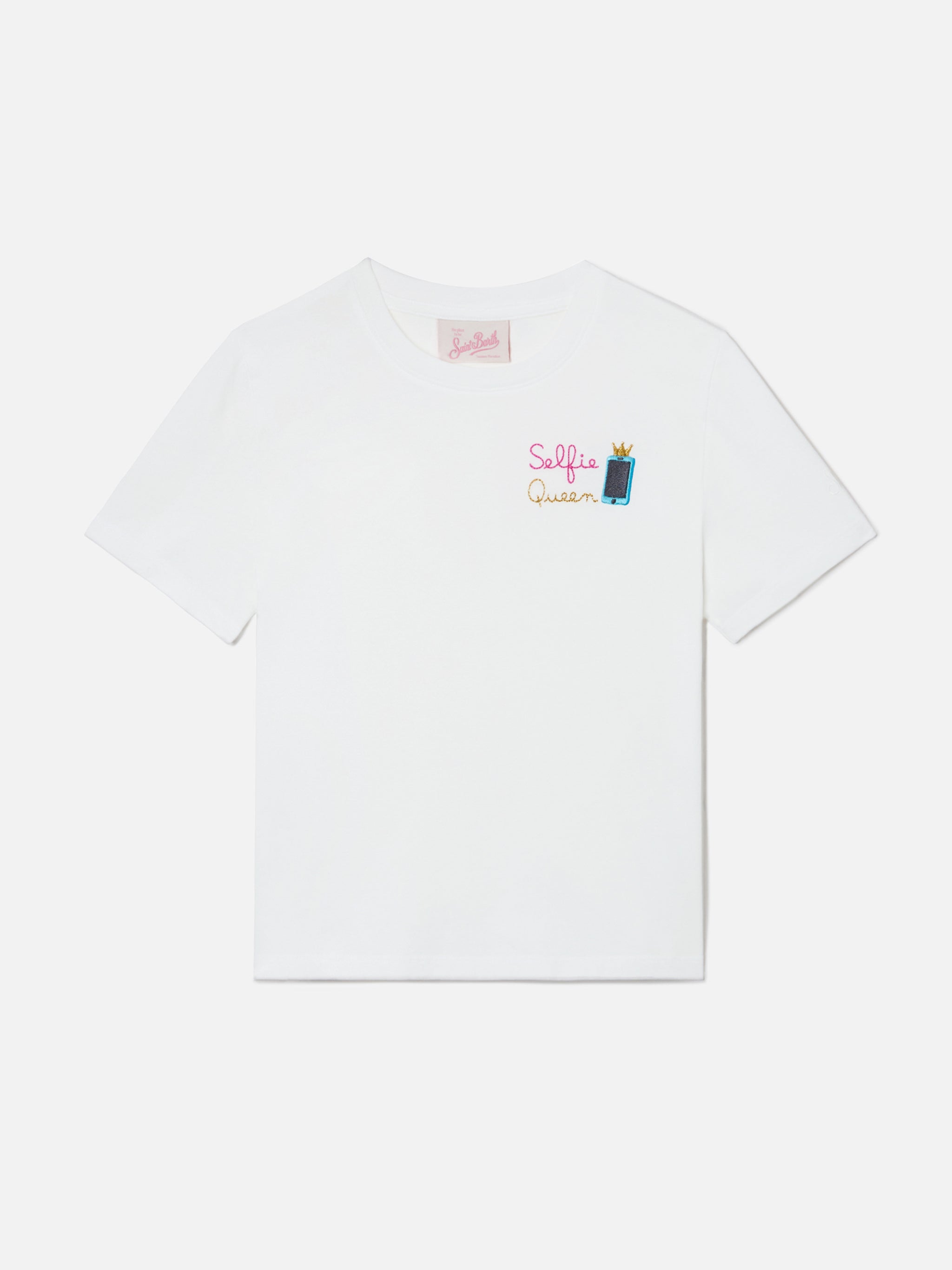 mc2-saint-barth-t-shirt-elly-bianca-con-ricamo-selfie-queen-da-bambina image 1