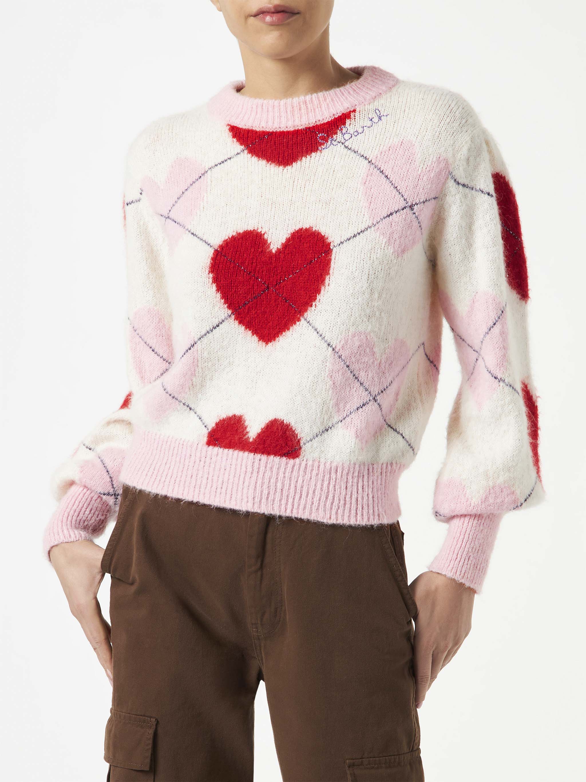 mc2-saint-barth-bloom-soft-maglione-donna-rosa-argyle-cuori-lurex image 1