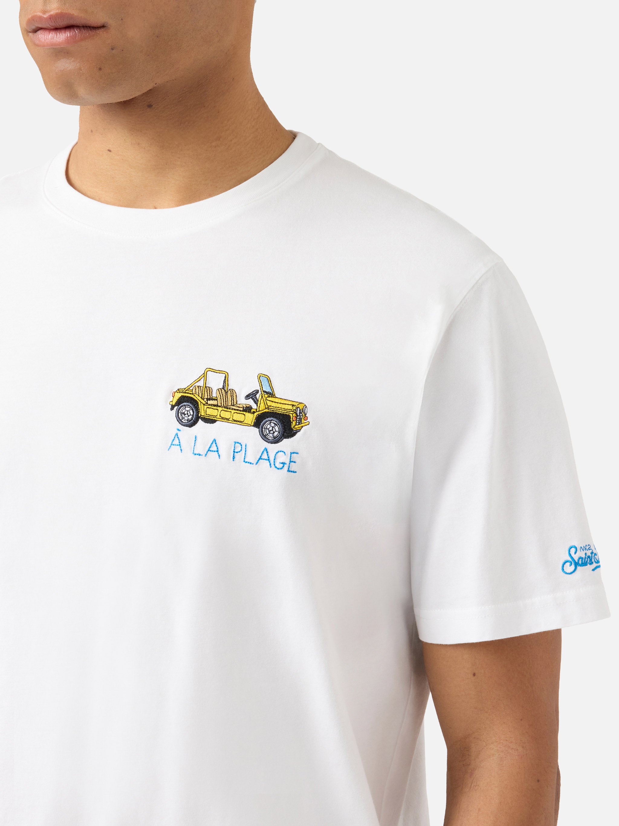 mc2-saint-barth-portofino-t-shirt-uomo-bianca-cotone-ricamo-la-plage image 2