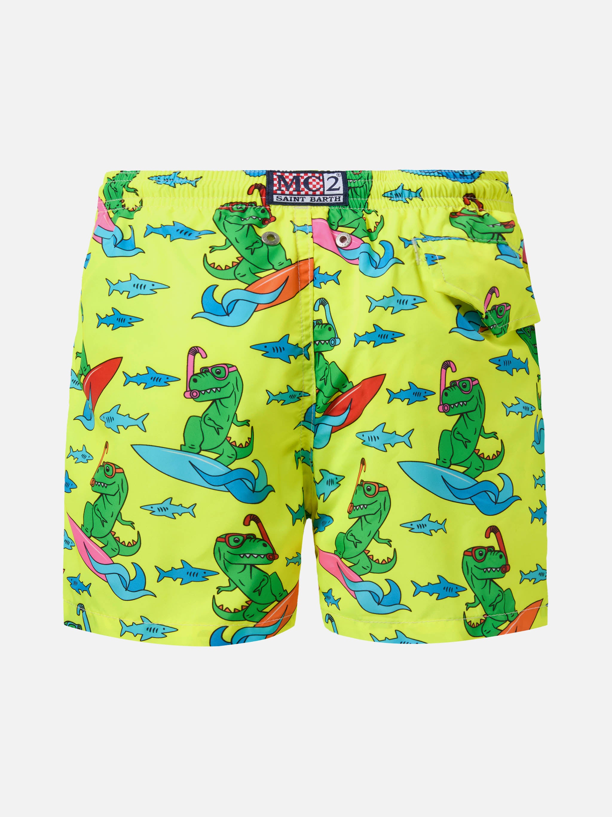 mc2-saint-barth-jean-lighting-costume-mare-bambino-giallo-fluo-stampa-dinosauri image 2