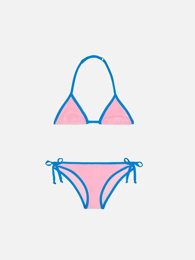 mc2-saint-barth-bikini-bambina-triangolo-rosa-con-piping-azzurro image 1