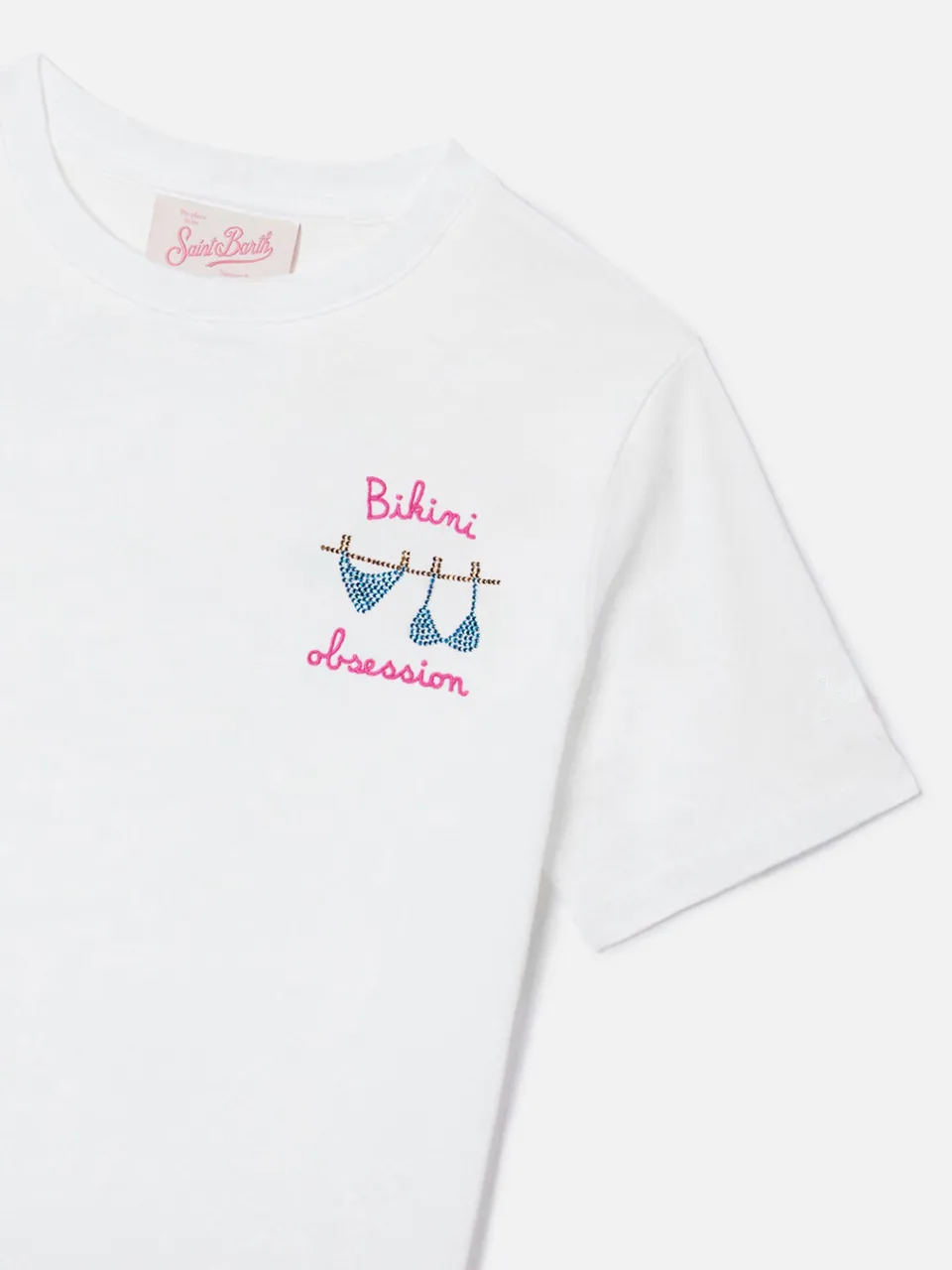 mc2-saint-barth-t-shirt-elly-bambina-bianca-cotone-bikini-obsession-strass image 1