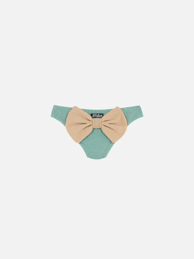 mc2-saint-barth-slip-madame-bambina-in-lurex-verde-acqua-con-fiocco image 1