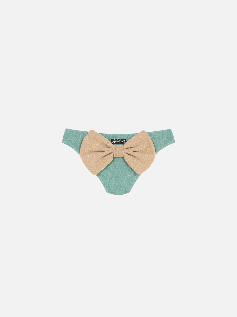 mc2-saint-barth-slip-madame-bambina-in-lurex-verde-acqua-con-fiocco image 1