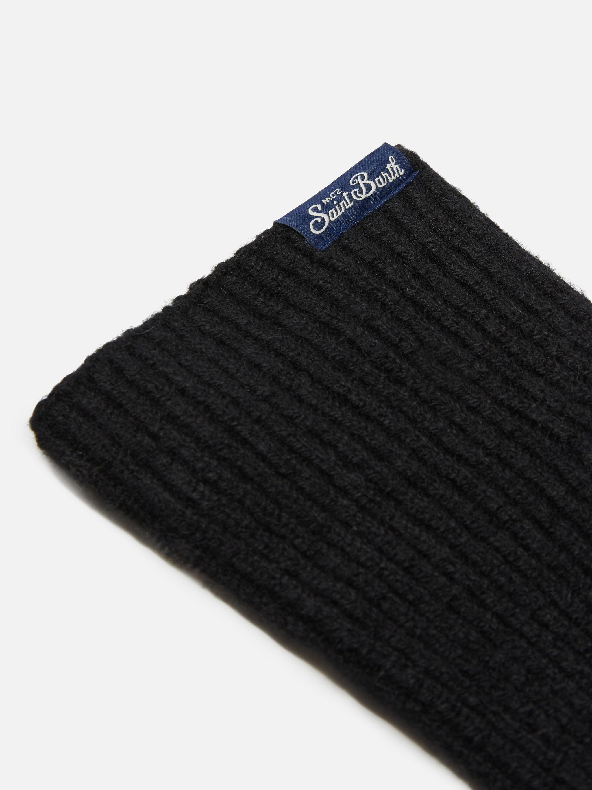 mc2-saint-barth-brixton-guanti-elasticizzati-neri-in-misto-cashmere-a-coste image 3