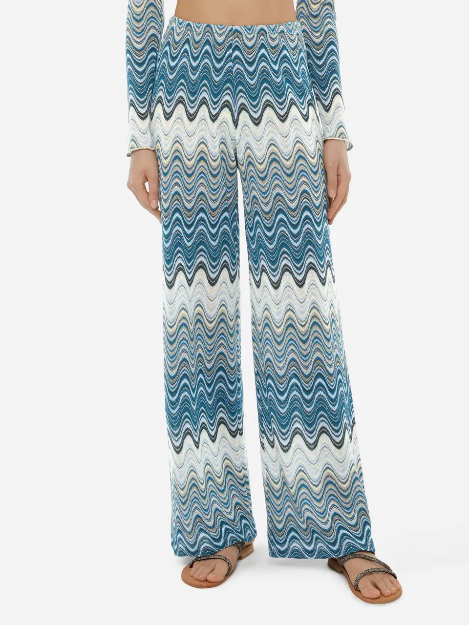 mc2-saint-barth-amalia-pantaloni-donna-gamba-larga-maglia-raschel-verde image 1
