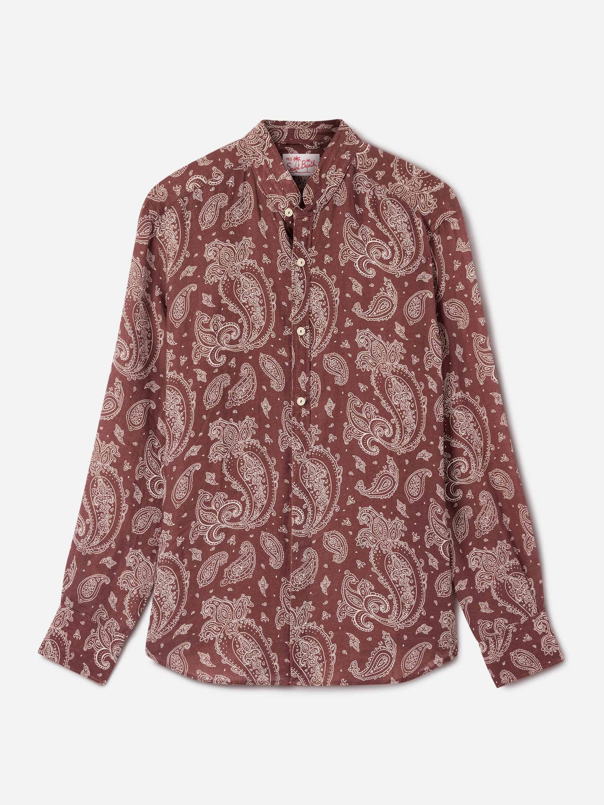 camicia-mc2-saint-barth-klarke-in-lino-con-stampa-paisley-marrone image 5