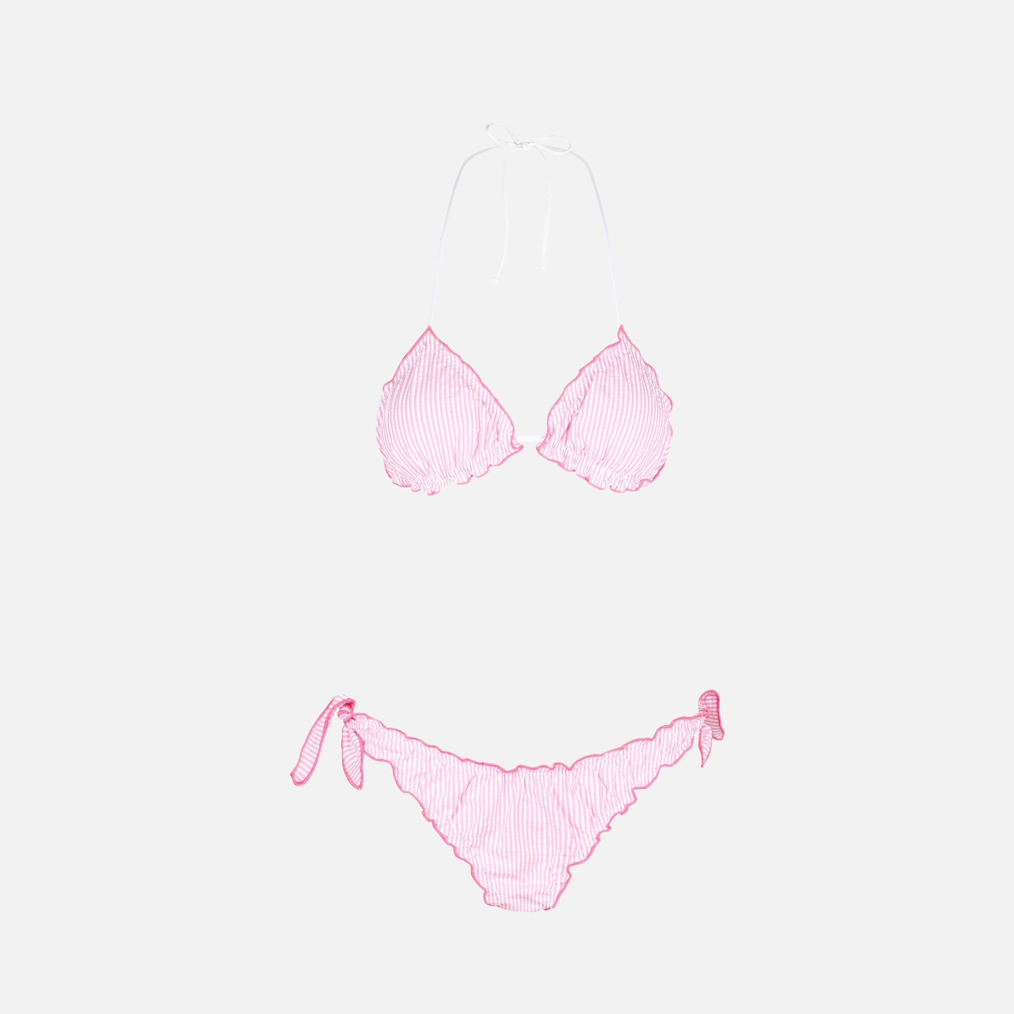 mc2-saint-barth-leah-bikini-donna-triangolo-seersucker-rosa-a-righe-con-laccetti image 3