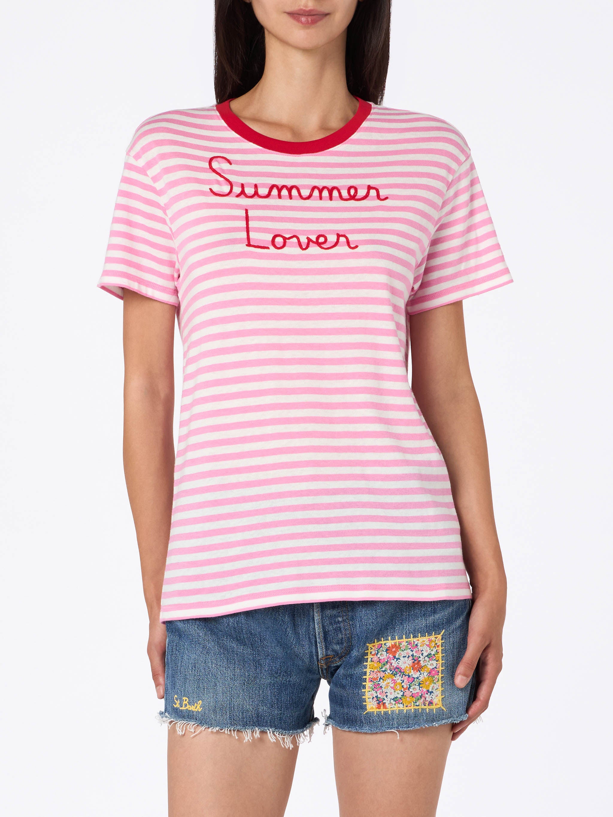 mc2-saint-barth-t-shirt-emilie-in-cotone-a-righe-con-ricamo-summer-lover image 1