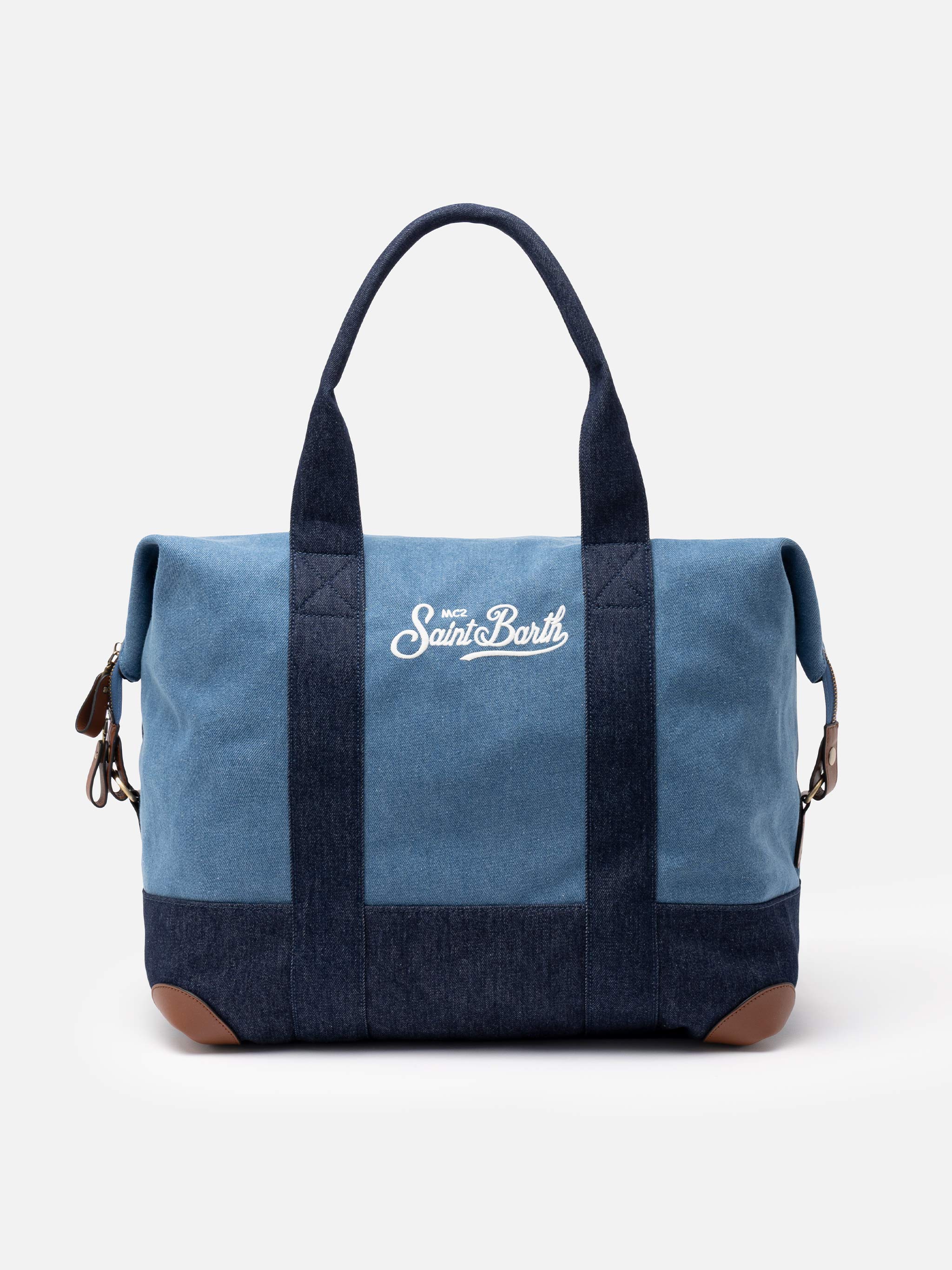 mc2-saint-barth-travel-duffel-bag-borsone-viaggio-denim-righe-con-pelle image 1