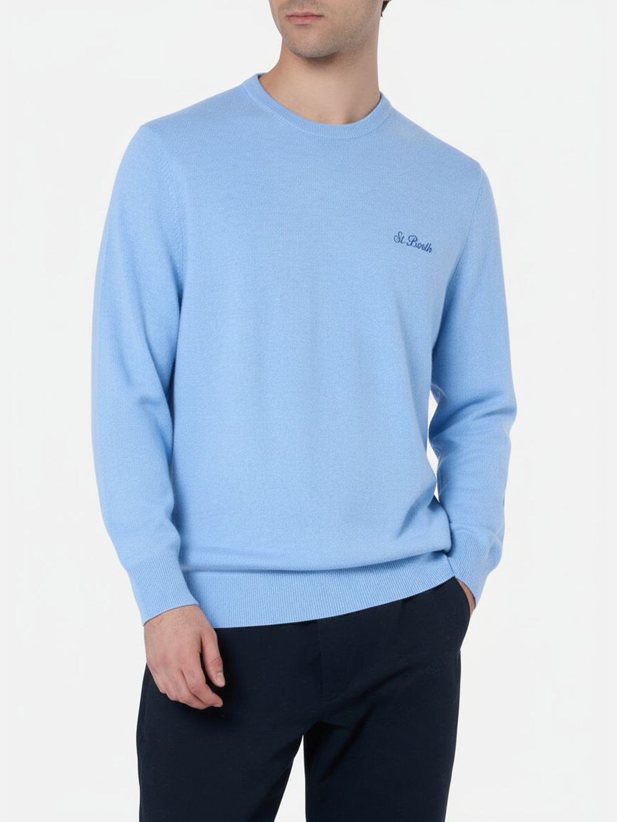 maglione-girocollo-uomo-mc2-saint-barth-regent-in-misto-cashmere-azzurro image 1