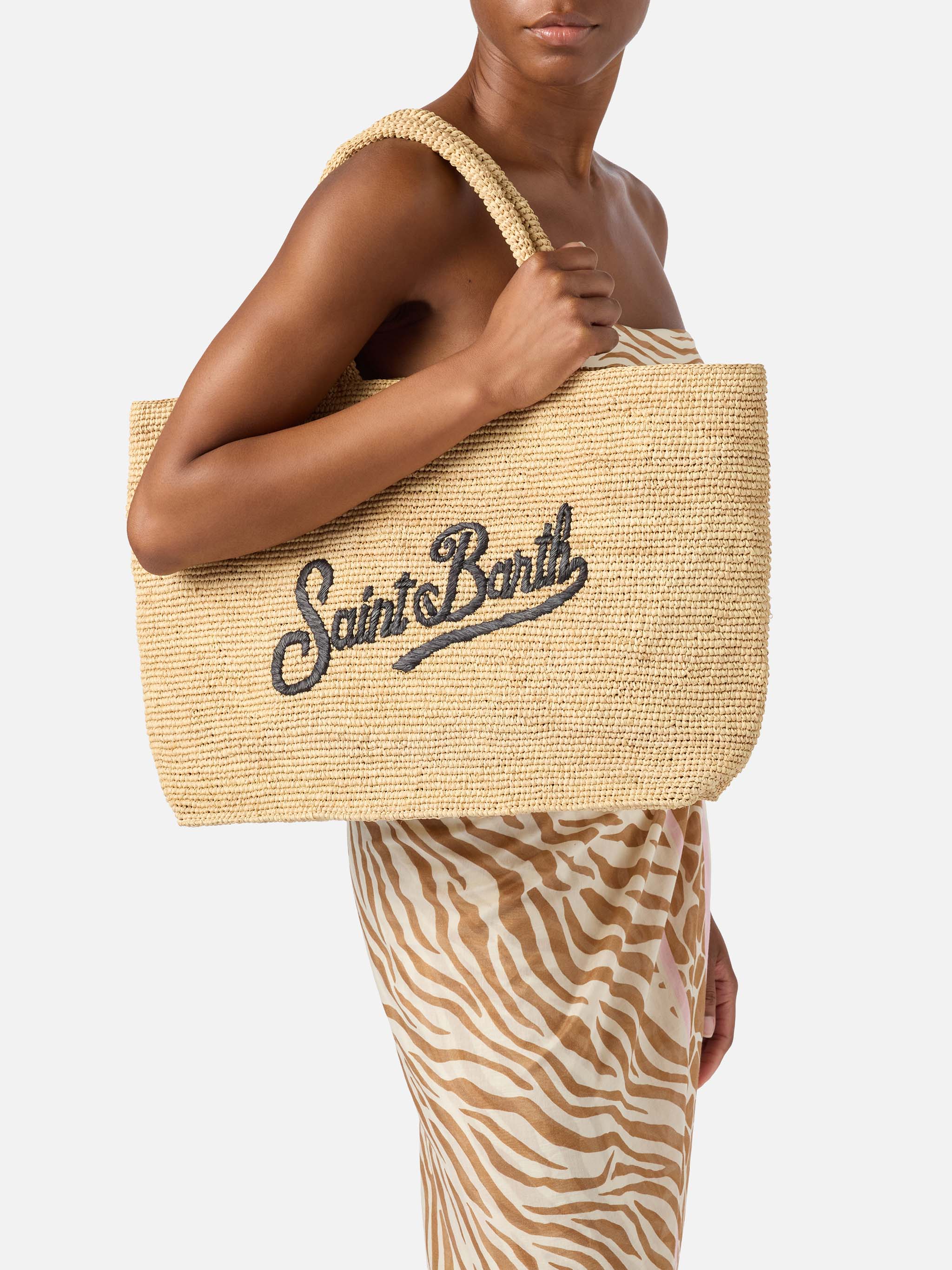 mc2-saint-barth-borsa-beach-tote-in-raffia-naturale-e-nero-con-logo-ricamato image 2