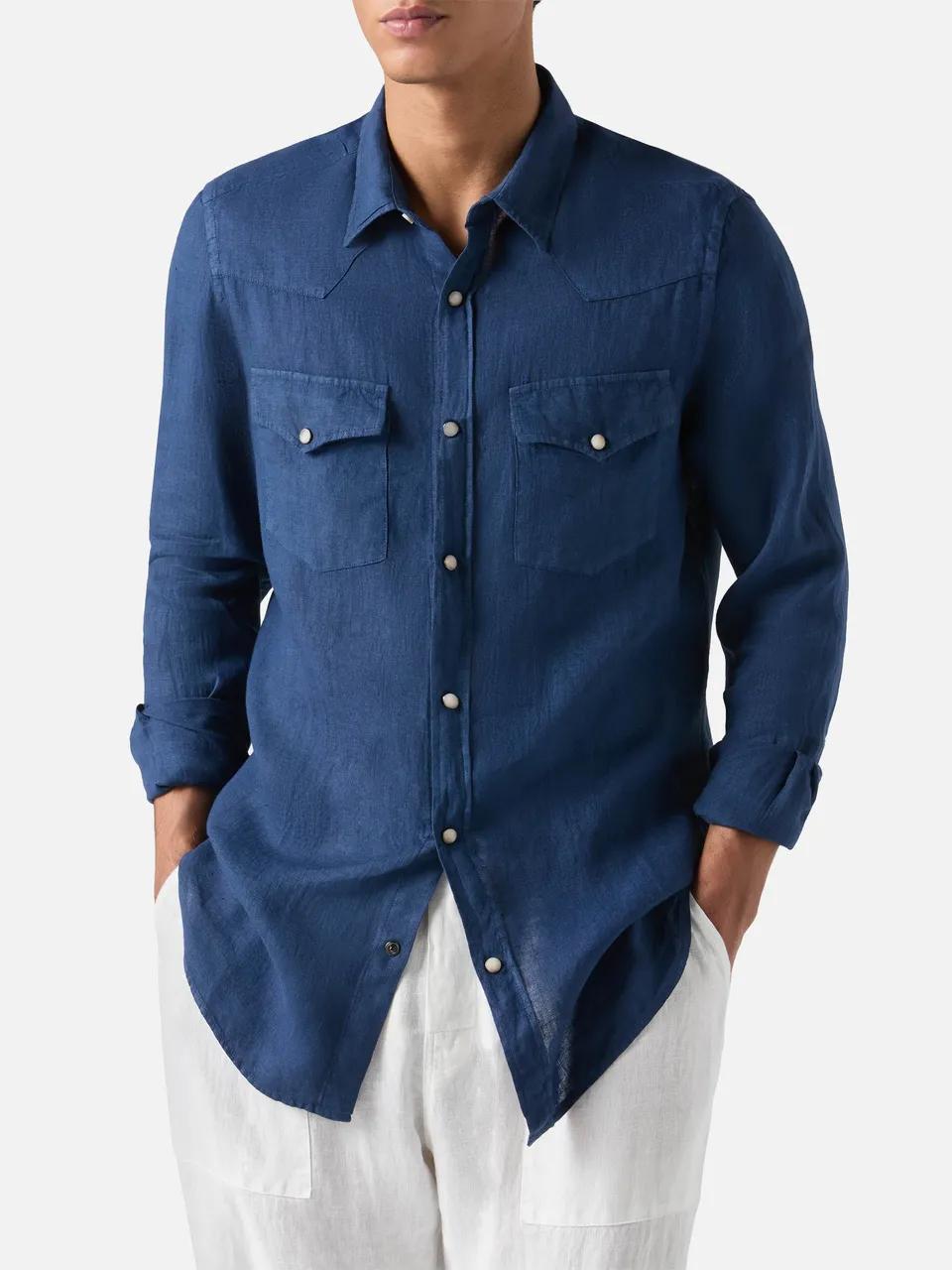 mc2-saint-barth-greg-camicia-uomo-in-lino-effetto-denim-blu-navy image 1