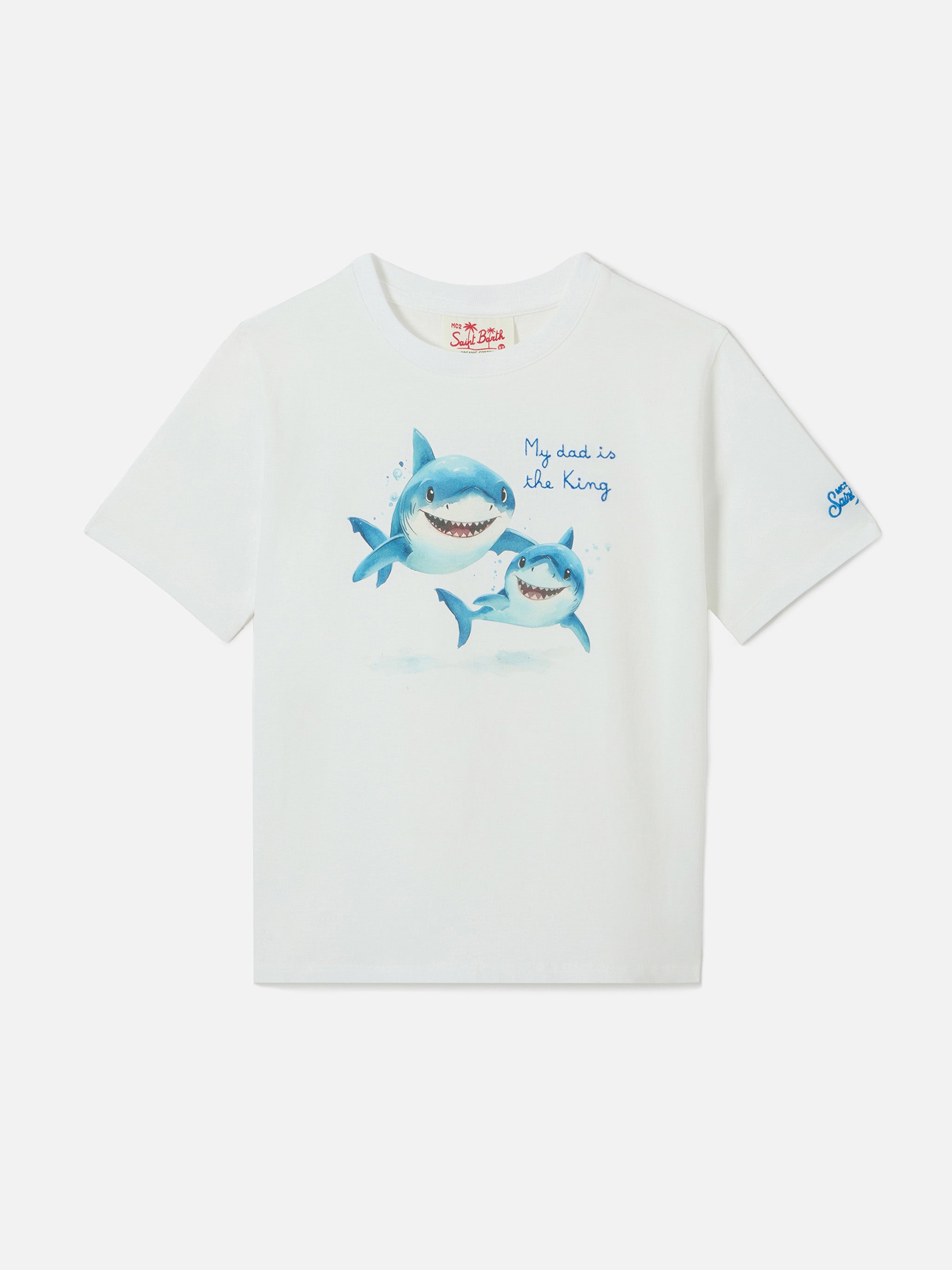 mc2-saint-barth-t-shirt-denver-jr-bambino-in-cotone-bianca-my-dad-is-the-king image 1