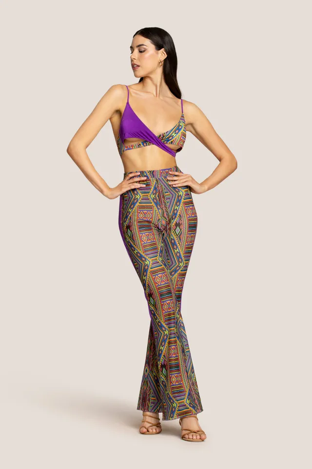 4giveness-pantaloni-a-zampa-masai-colors-con-bande-viola-donna image 1