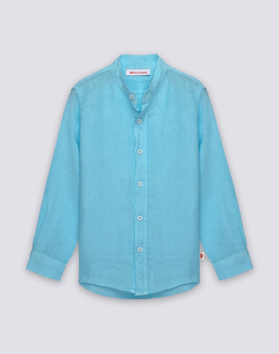sundek-camicia-bambino-manica-lunga-in-lino-con-colletto-alla-coreana image 1
