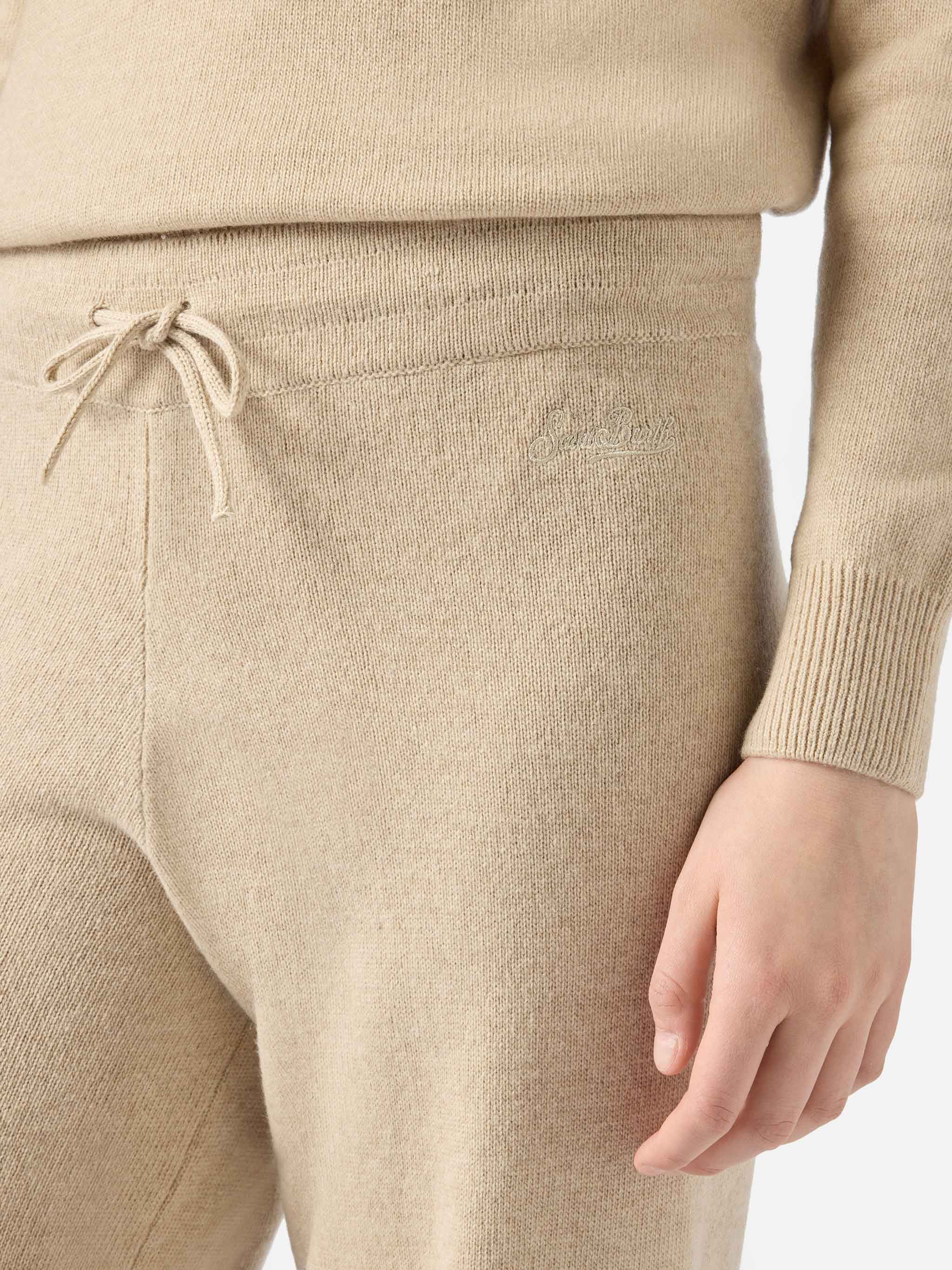 mc2-saint-barth-pantalone-a-palazzo-beige-in-maglia-cachemire-misto-donna image 3