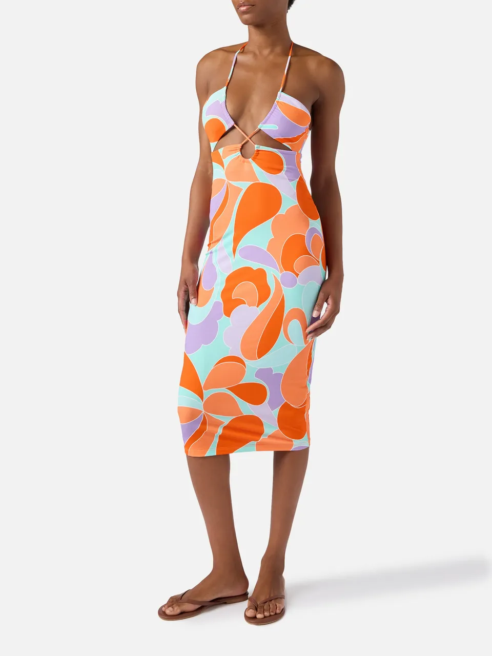 mc2-saint-barth-abito-longuette-cut-out-stampa-onde-verde image 1