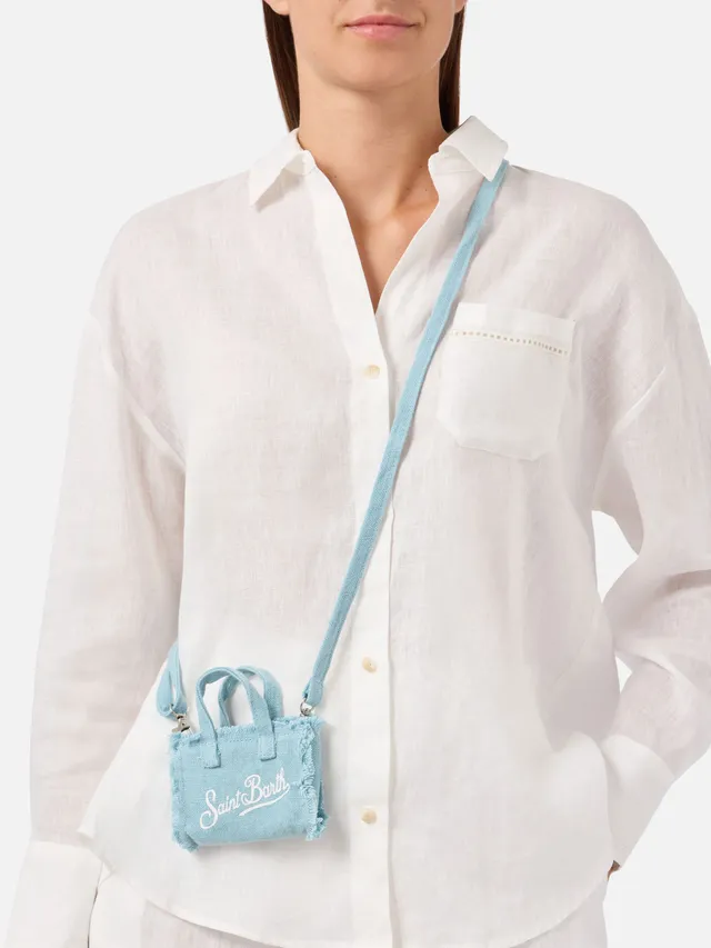 mc2-saint-barth-keychain-mini-borsa-lino-azzurro-logo-stampato image 1