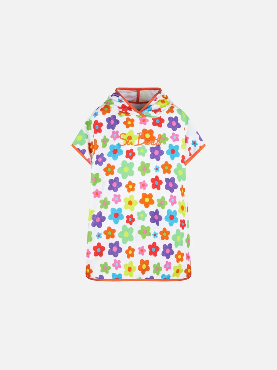 mc2-saint-barth-poncho-bambina-danya-in-spugna-con-margherita-multicolore image 1