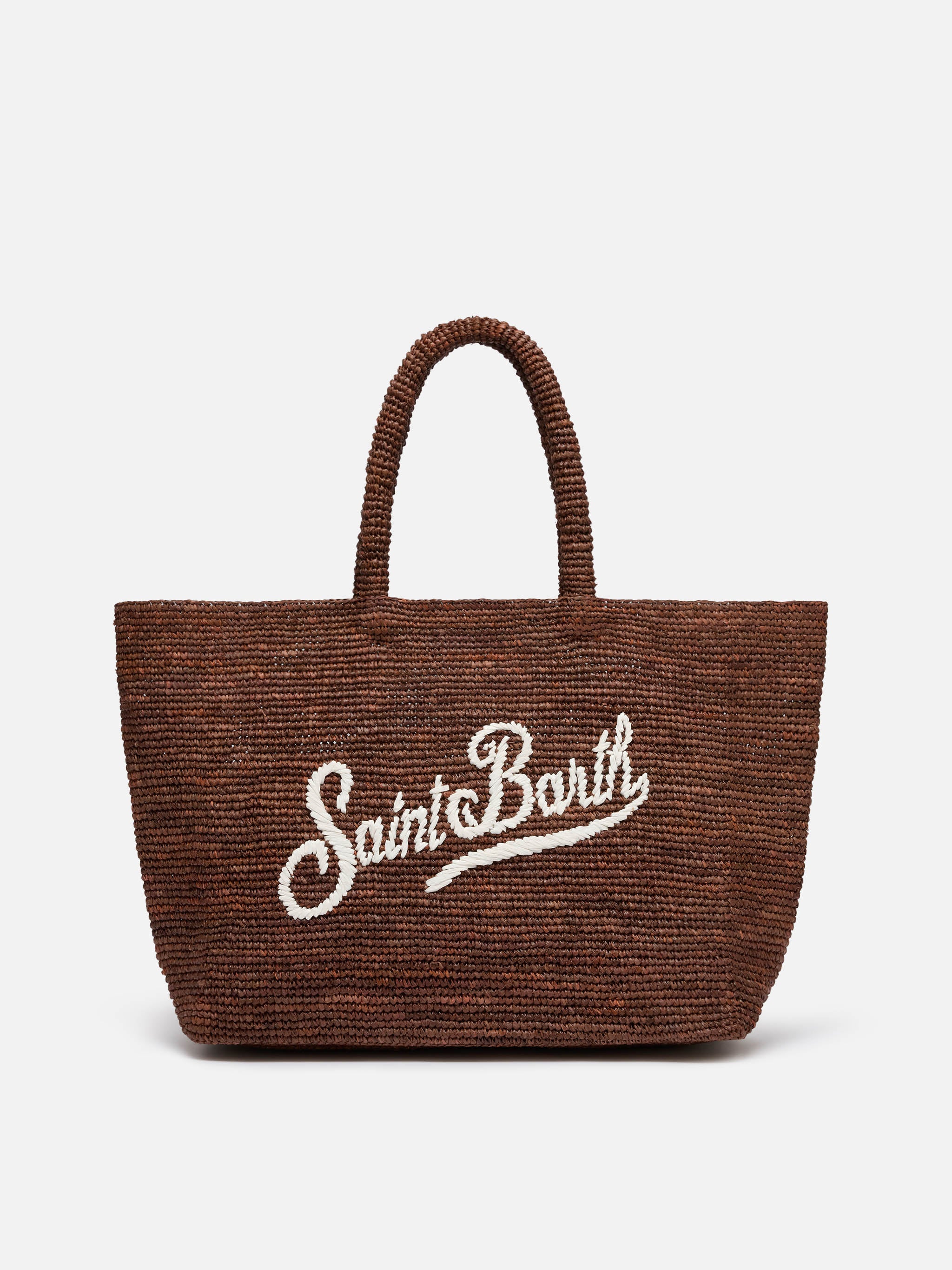 mc2-saint-barth-borsa-beach-in-raffia-marrone-con-logo-ricamato-a-contrasto-e-po image 1
