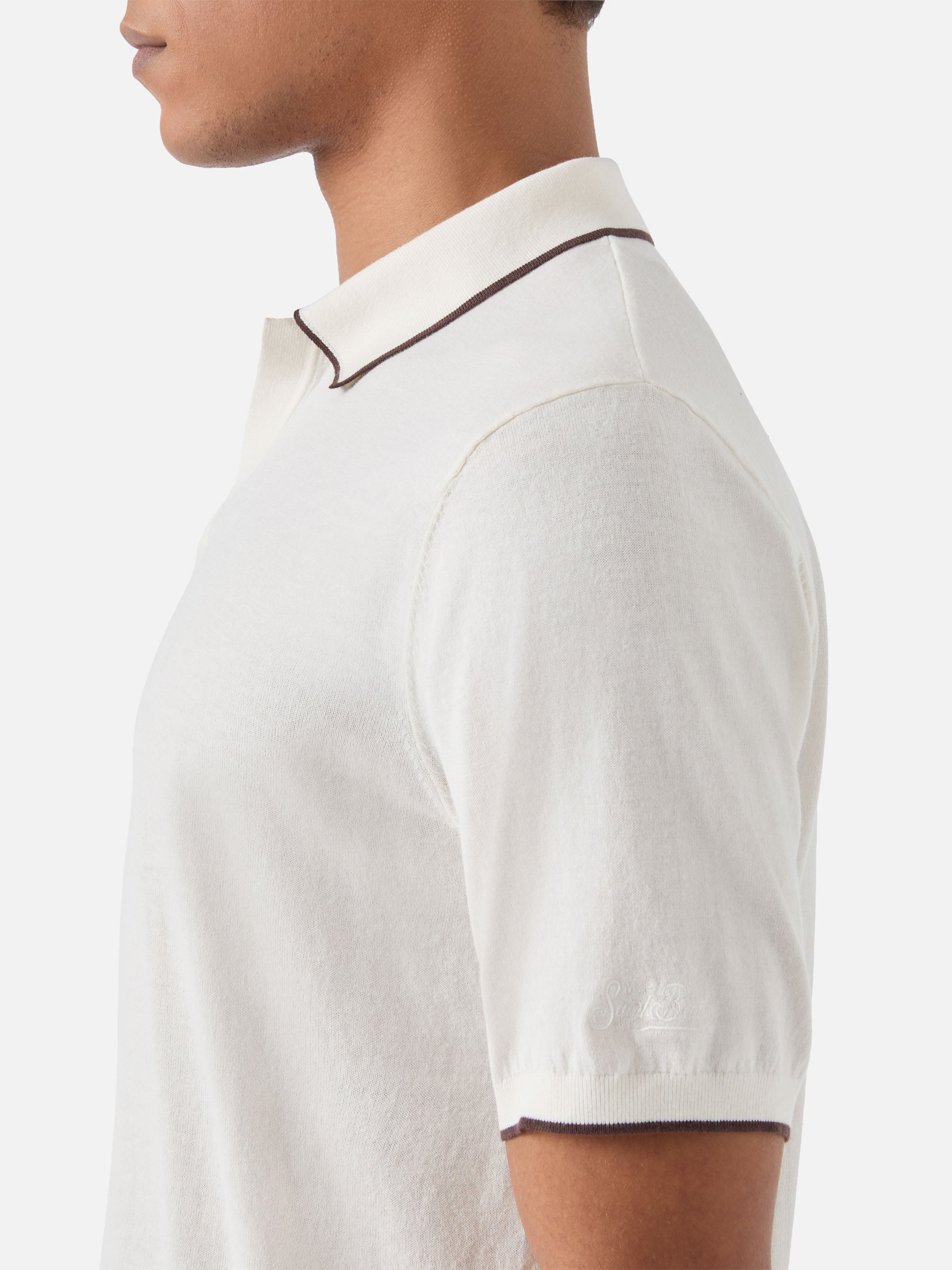 mc2-saint-barth-polo-sloan-in-cotone-high-twist-beige-con-profili-a-contrasto-uo image 5
