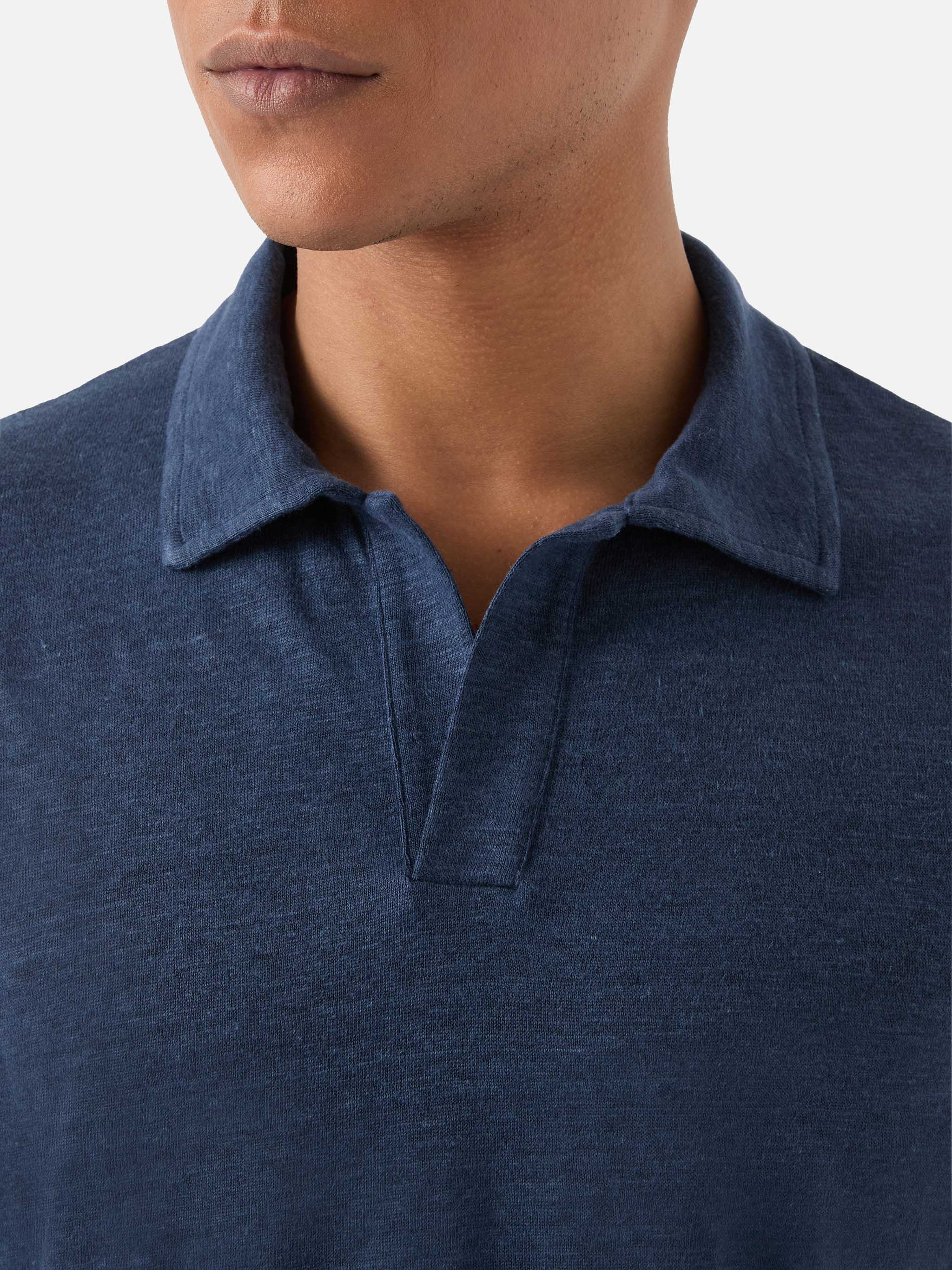 polo-fraser-mc2-saint-barth-in-puro-lino-blu-navy-con-collo-polo-senza-bottoni image 2