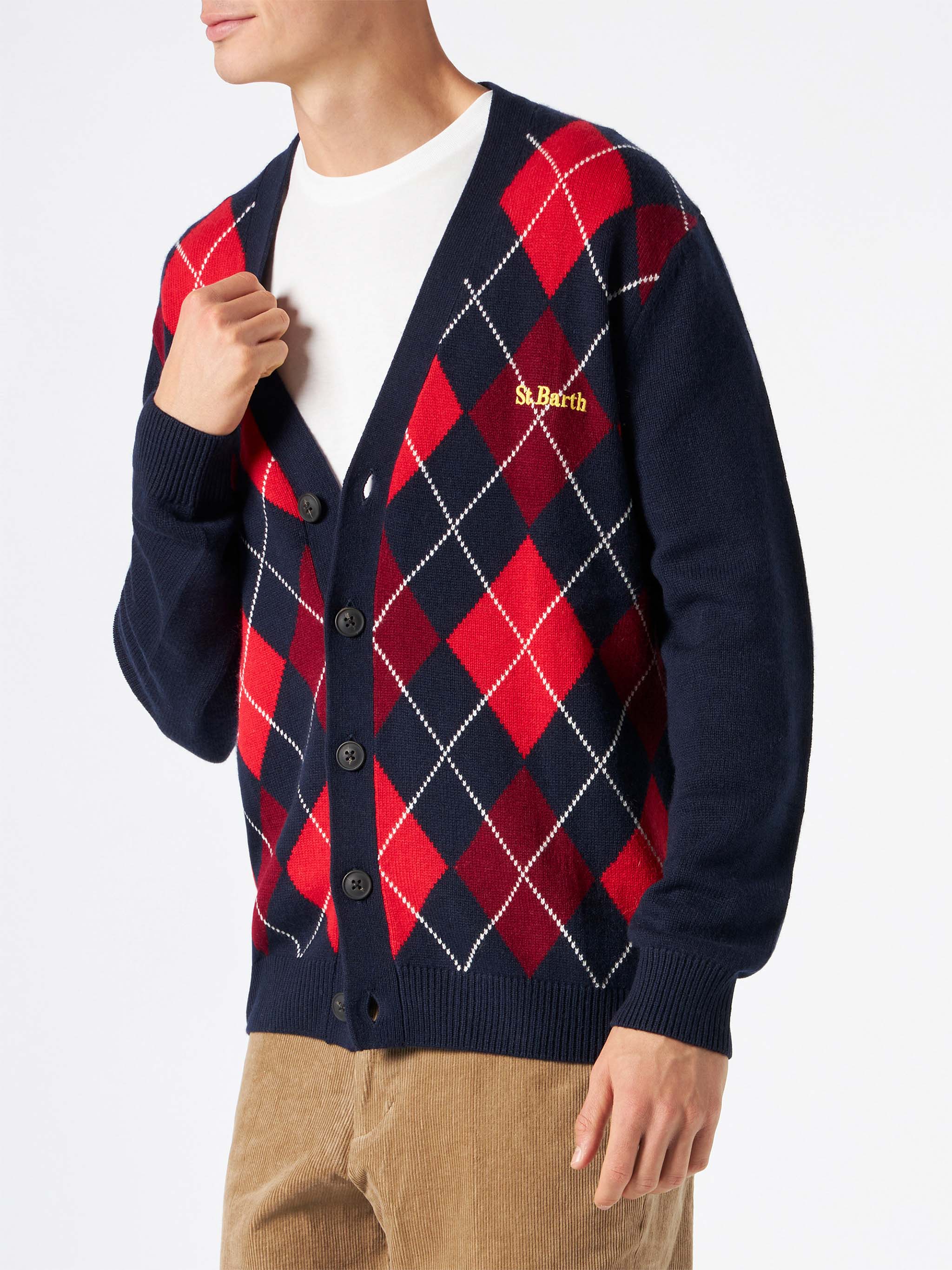 mc2-saint-barth-jonan-cardigan-uomo-jacquard-argyle-blu-navy-cashmere image 2