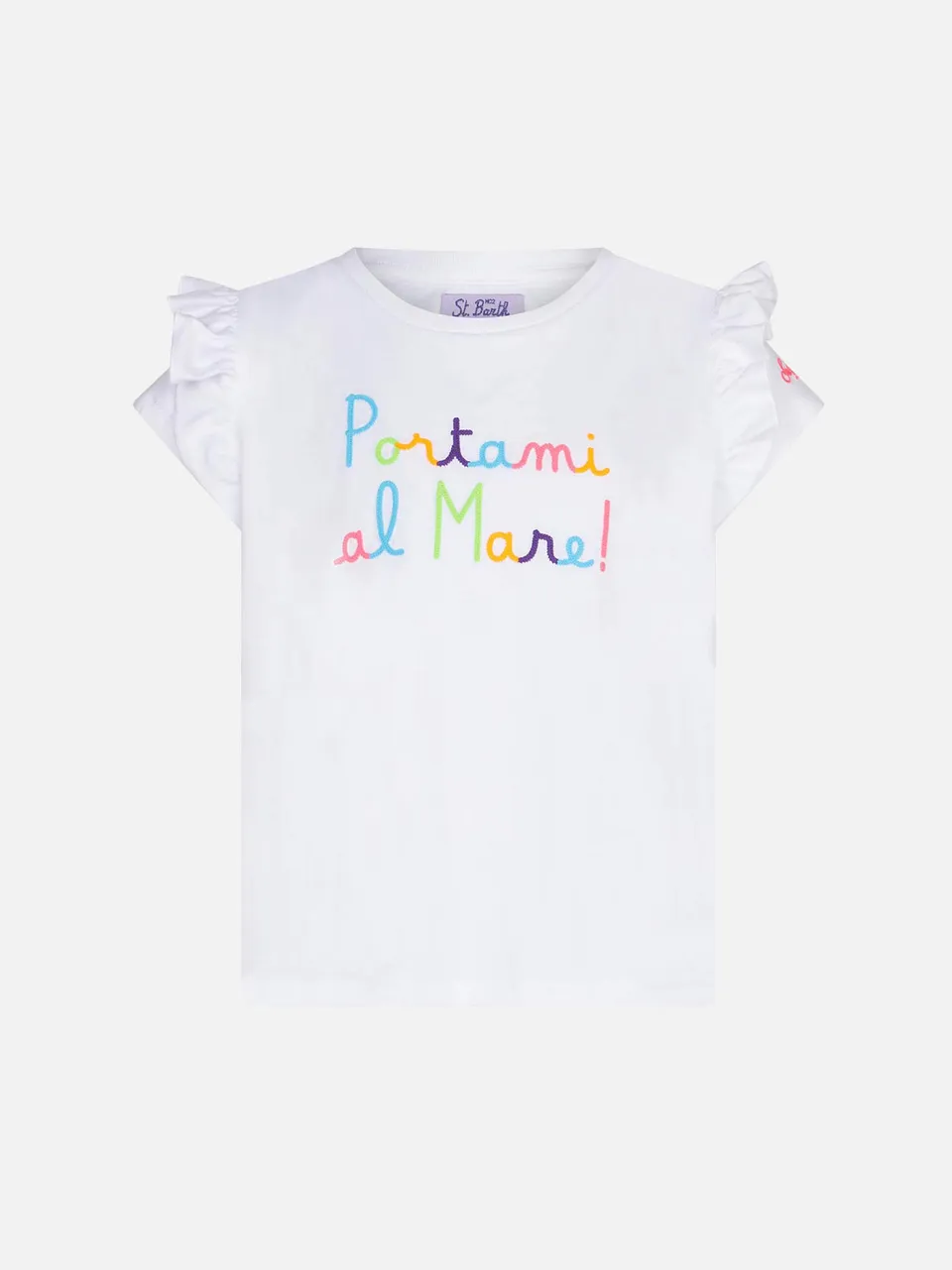 mc2-saint-barth-baby001-t-shirt-bambina-con-balza-e-ricamo-portami-al-mare-bianc image 1