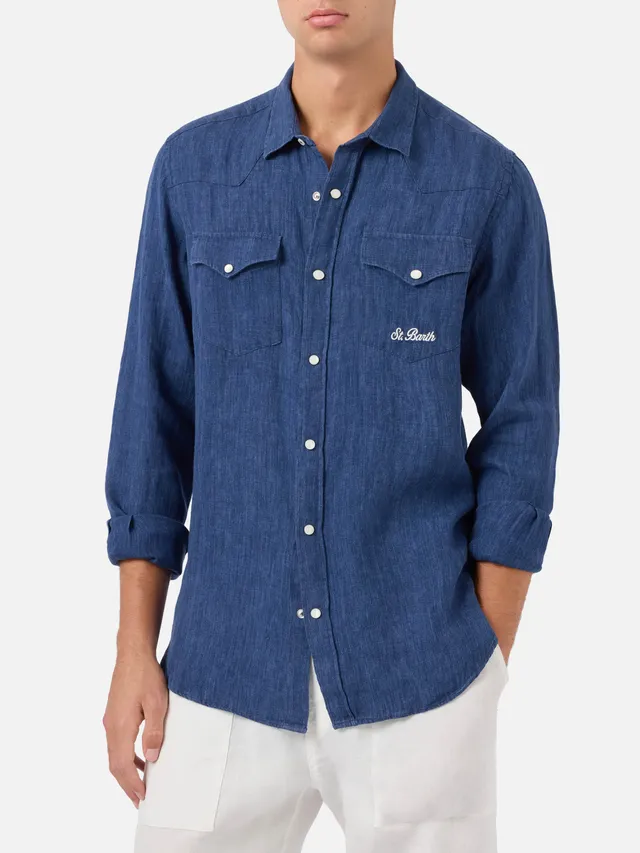 mc2-saint-barth-greg-camicia-uomo-in-lino-effetto-denim-blu image 1