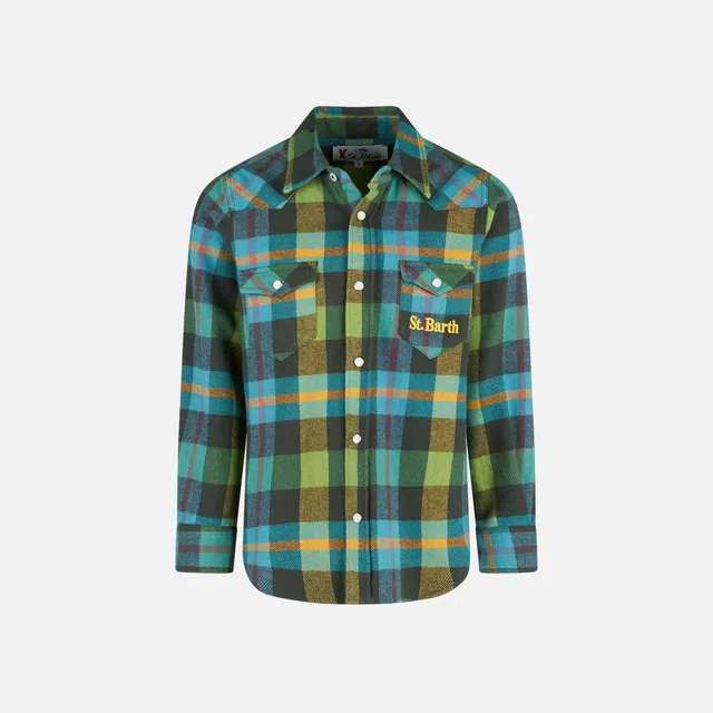 mc2-saint-barth-camicia-bambino-stile-texano-tartan-verde-in-cotone image 1