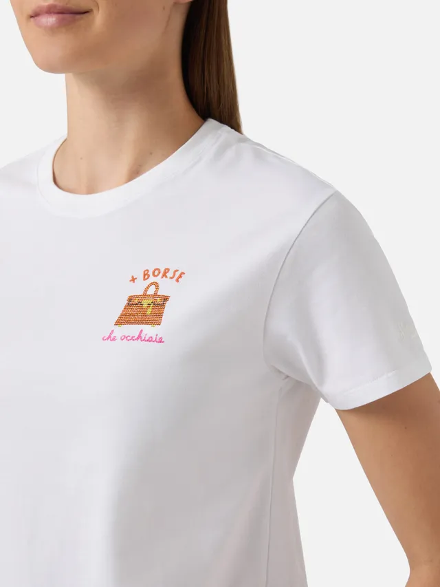 mc2-saint-barth-emilie-t-shirt-donna-bianca-cotone-ricamo-borse-che-occhiaie-str image 1