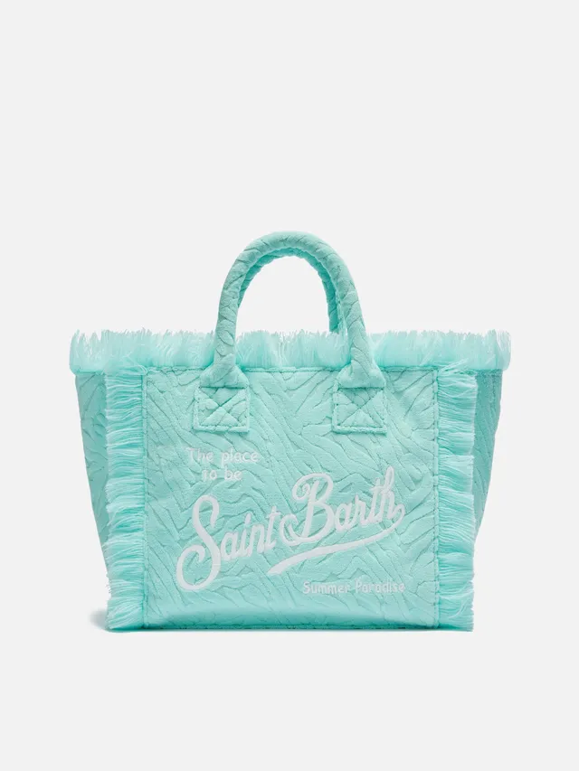 mc2-saint-barth-colette-borsa-mare-donna-verde-acqua-in-spugna-con-stampa-zebrat image 1