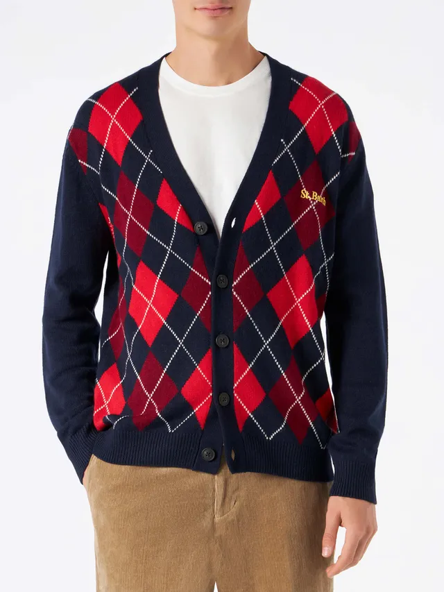 mc2-saint-barth-jonan-cardigan-uomo-jacquard-argyle-blu-navy-cashmere image 1