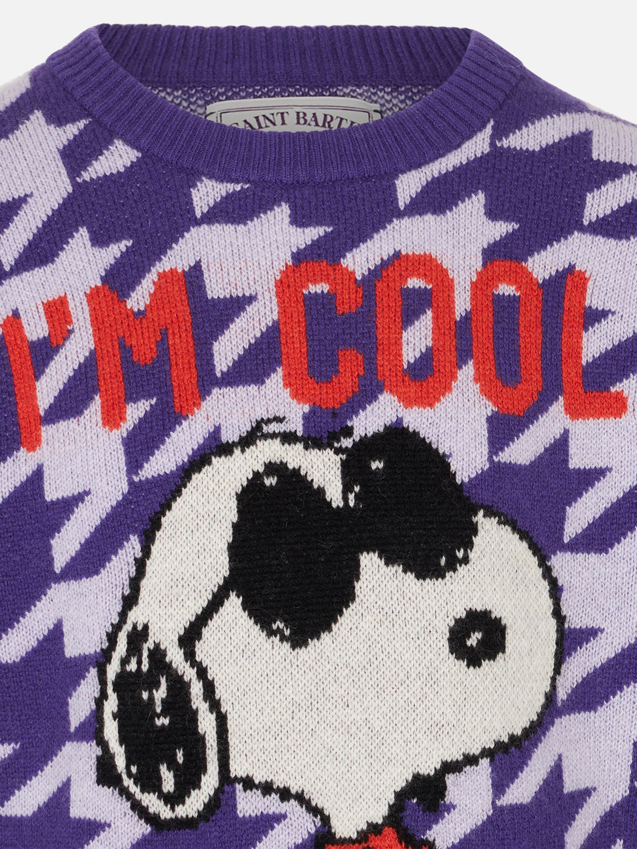 mc2-saint-barth-maglione-bambina-girocollo-snoopy-peanuts-pied-de-poule-viola-ed image 2