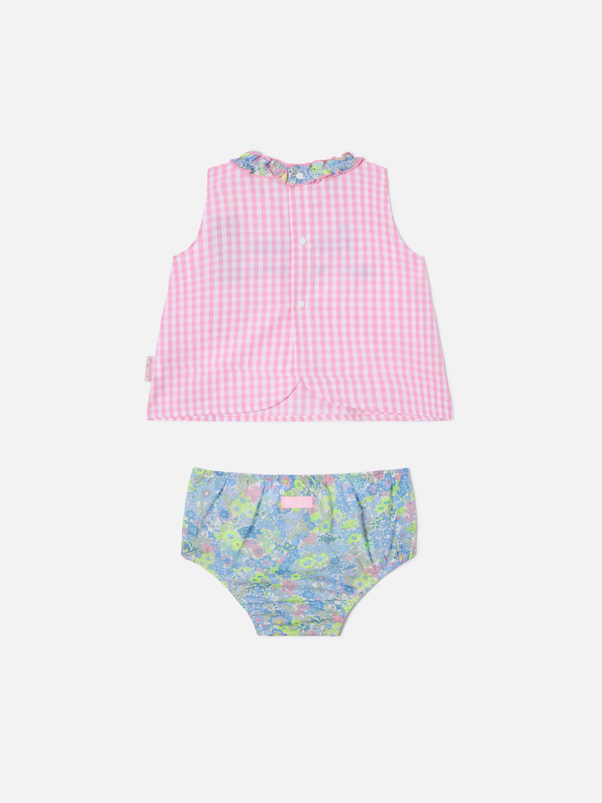 mc2-saint-barth-set-abbie-neonata-scamiciato-vichy-copri-pannolino-liberty-rosa image 3