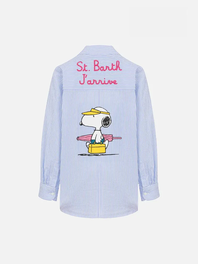 mc2-saint-barth-mini-brigitte-camicia-donna-seersucker-snoopy-peanuts-righe-azzu image 1
