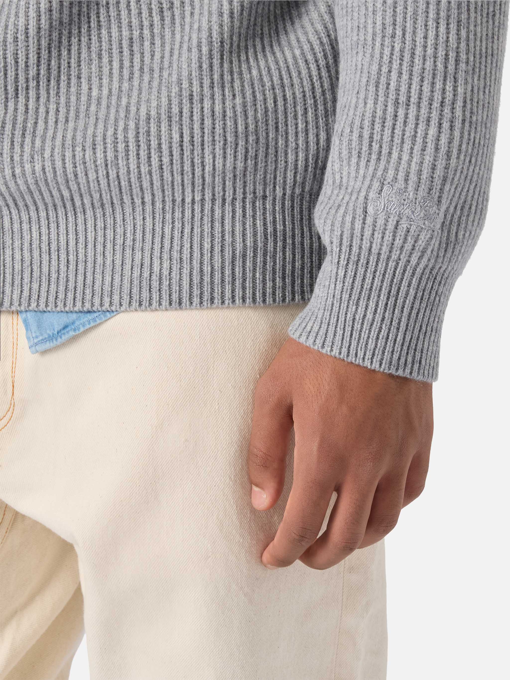 mc2-saint-barth-maglione-marine-in-pura-lana-merino-grigio-melange-a-coste-ingle image 4